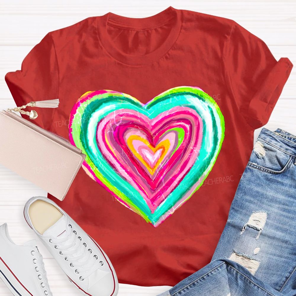 Colorful Gradient Heart Print T-shirt