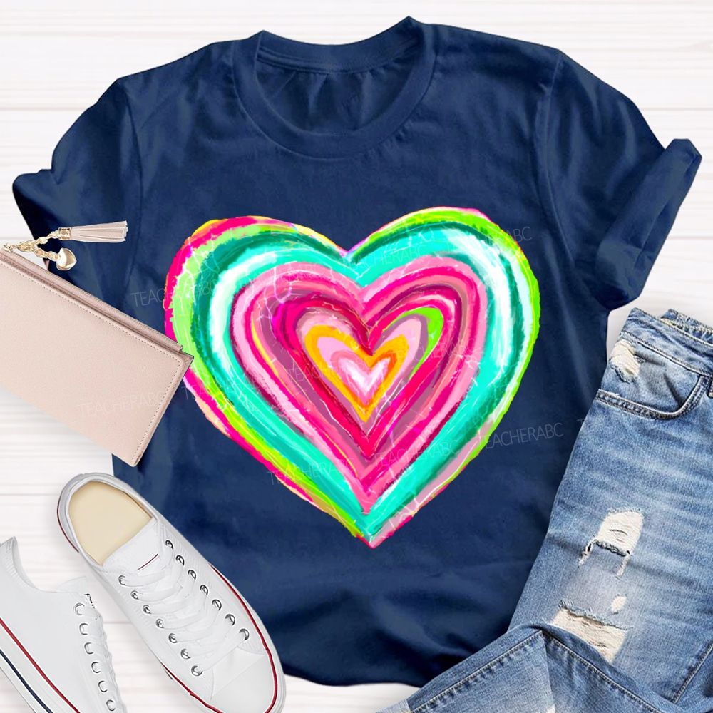 Colorful Gradient Heart Print T-shirt