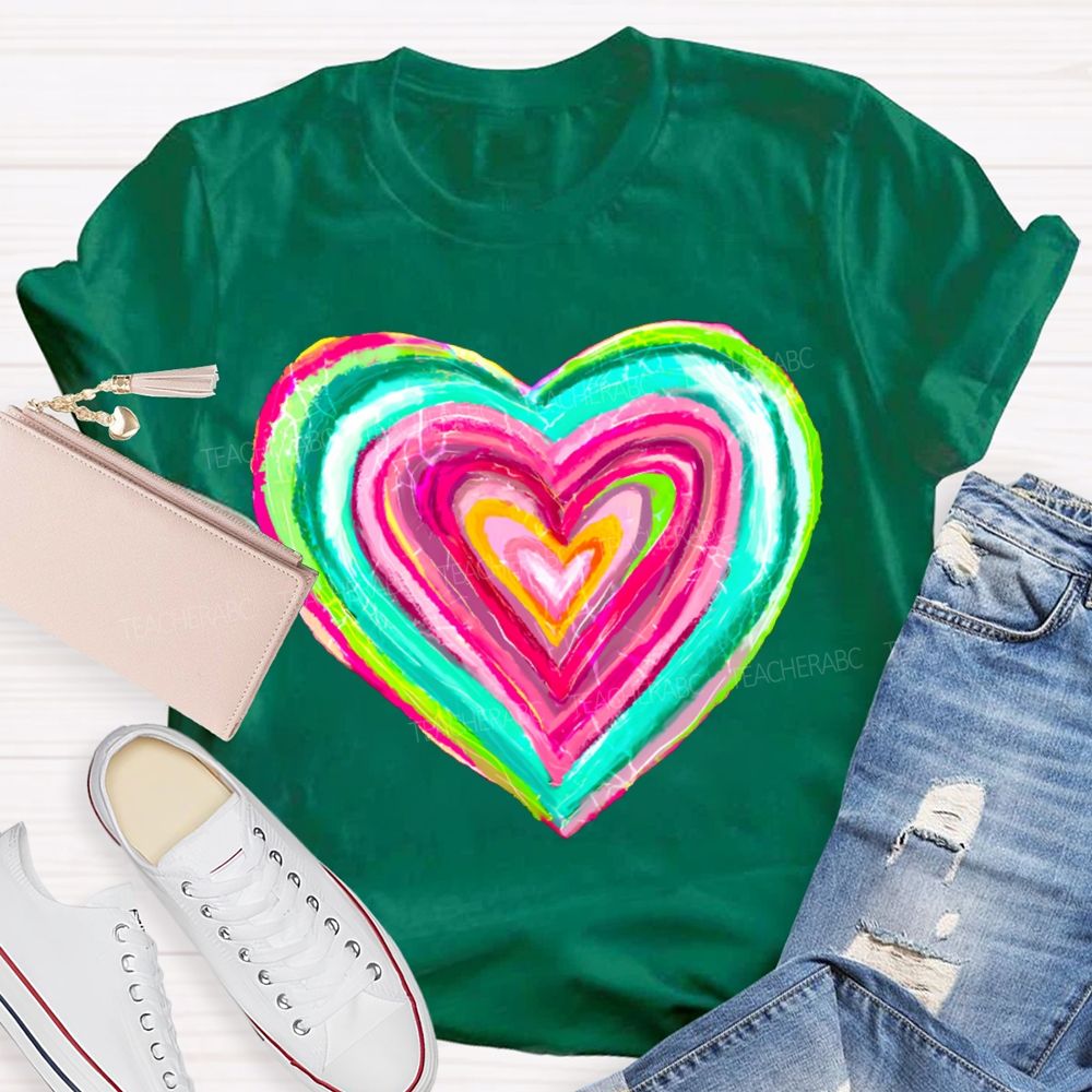 Colorful Gradient Heart Print T-shirt
