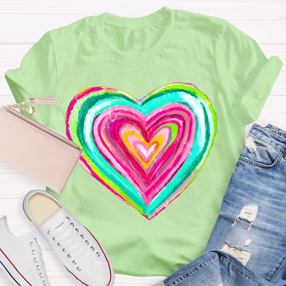 Colorful Gradient Heart Print T-shirt
