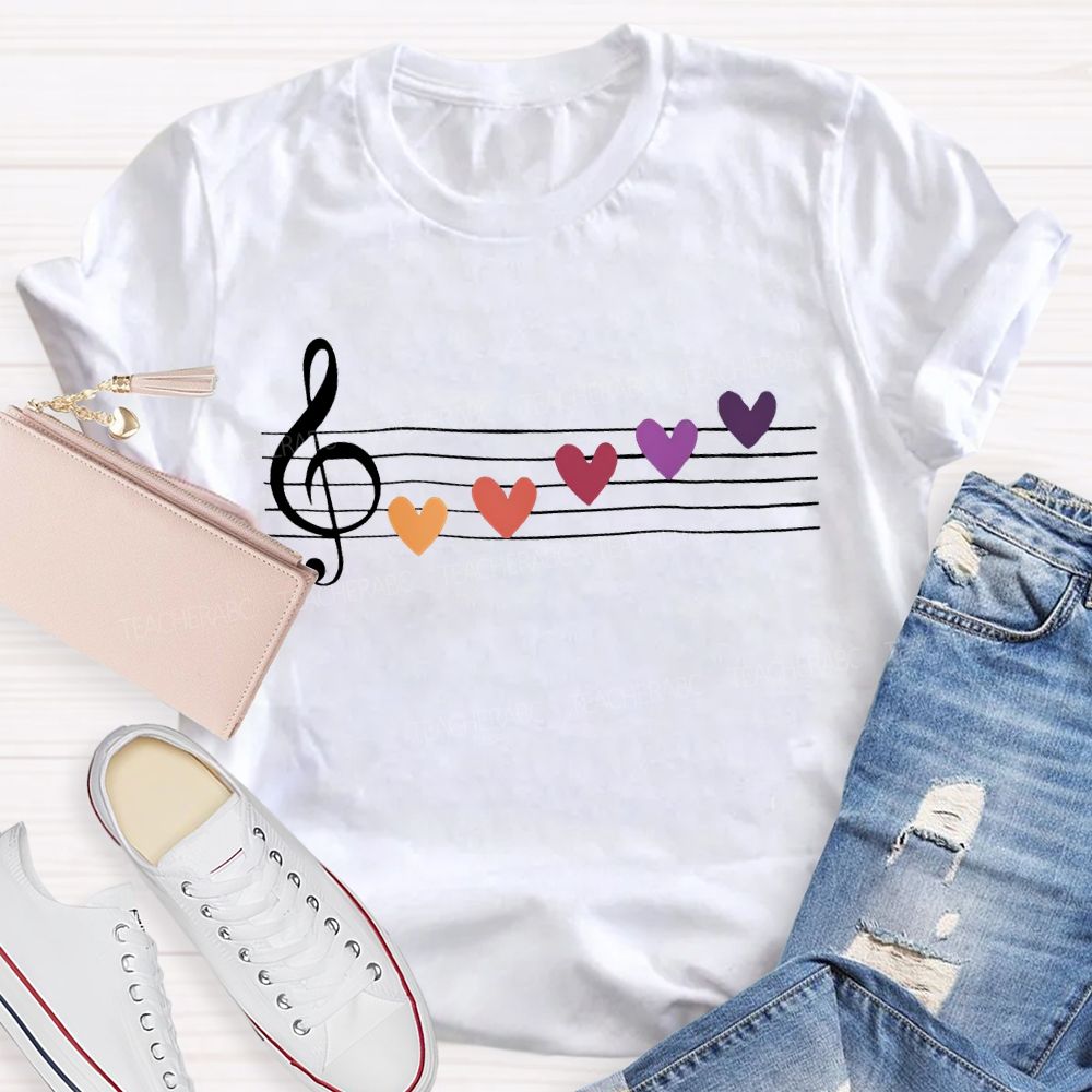 Musical Notes And Colorful Hearts Music Teacher T-shirt