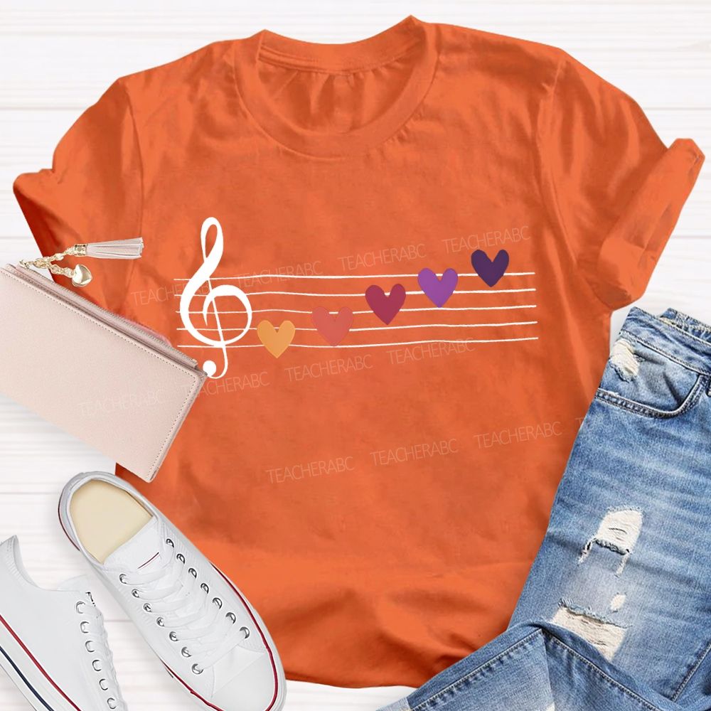 Musical Notes And Colorful Hearts Music Teacher T-shirt