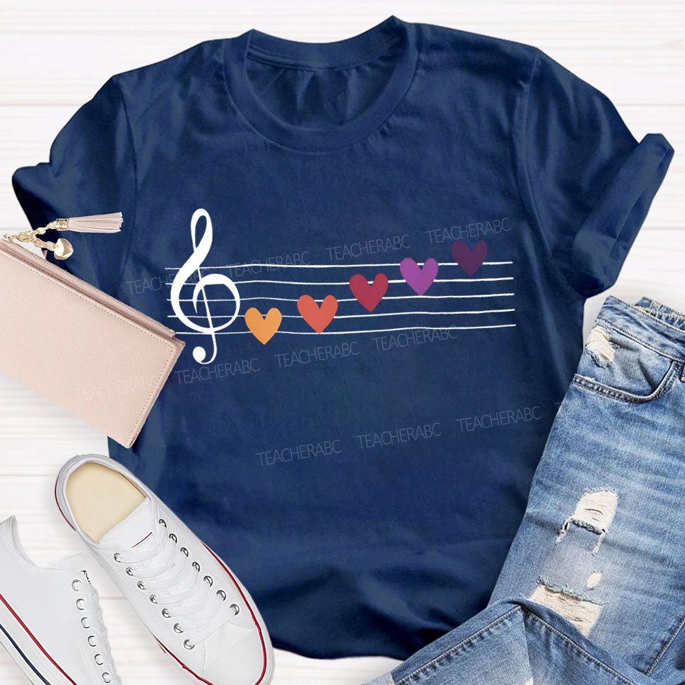 Musical Notes And Colorful Hearts Music Teacher T-shirt