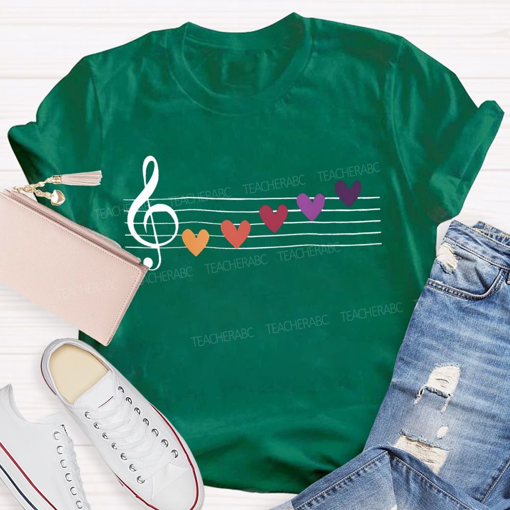 Musical Notes And Colorful Hearts Music Teacher T-shirt