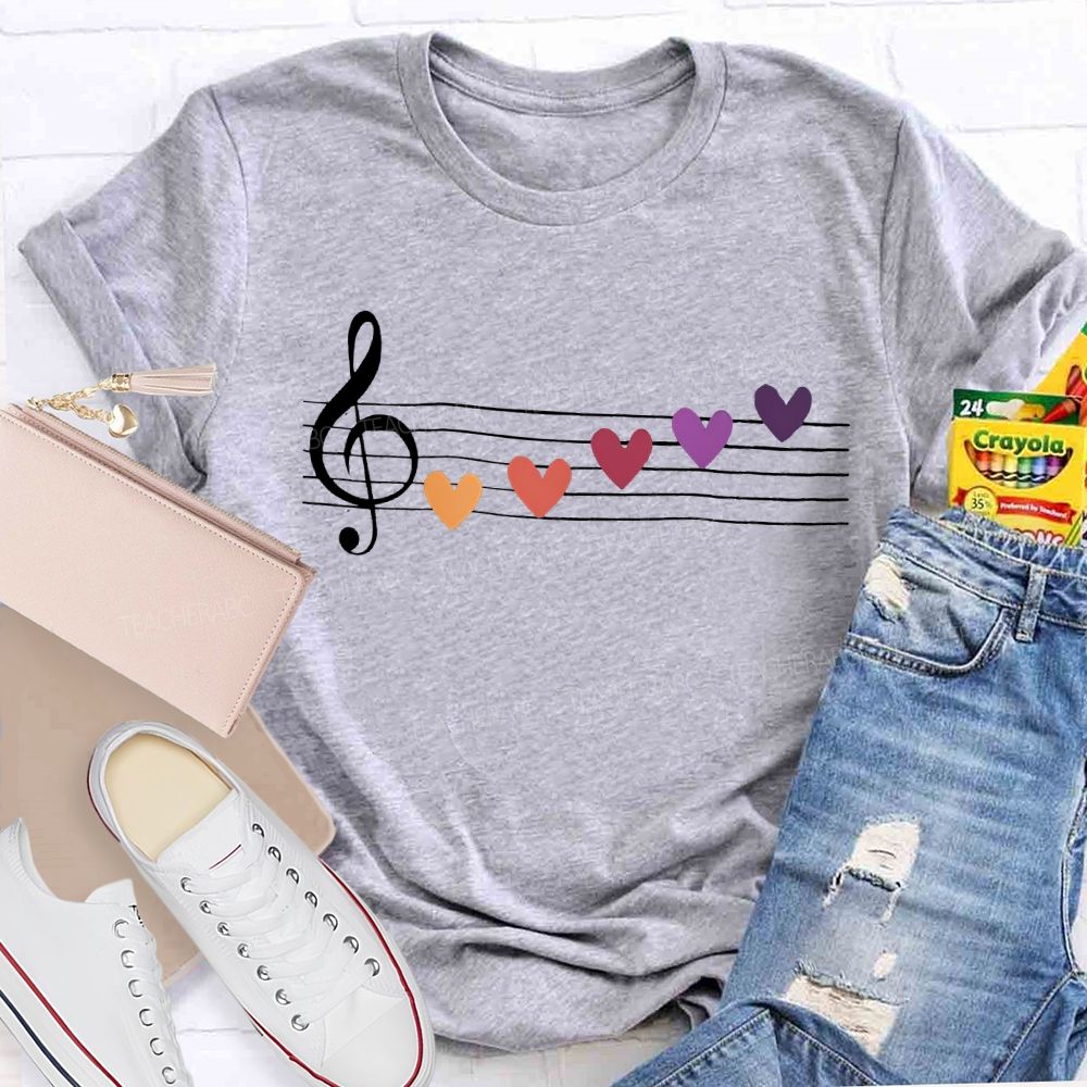 Musical Notes And Colorful Hearts Music Teacher T-shirt