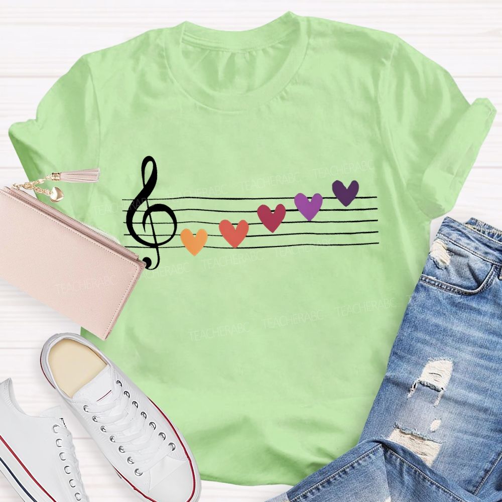 Musical Notes And Colorful Hearts Music Teacher T-shirt