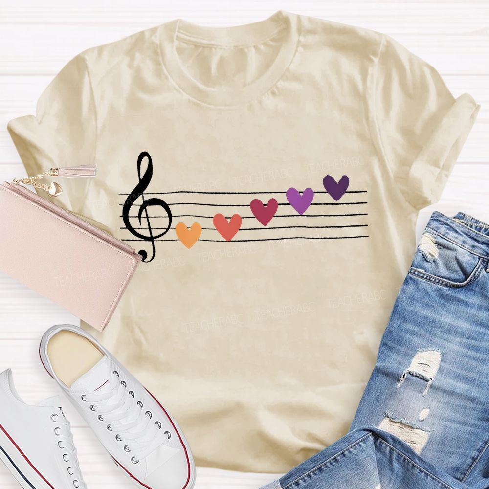 Musical Notes And Colorful Hearts Music Teacher T-shirt