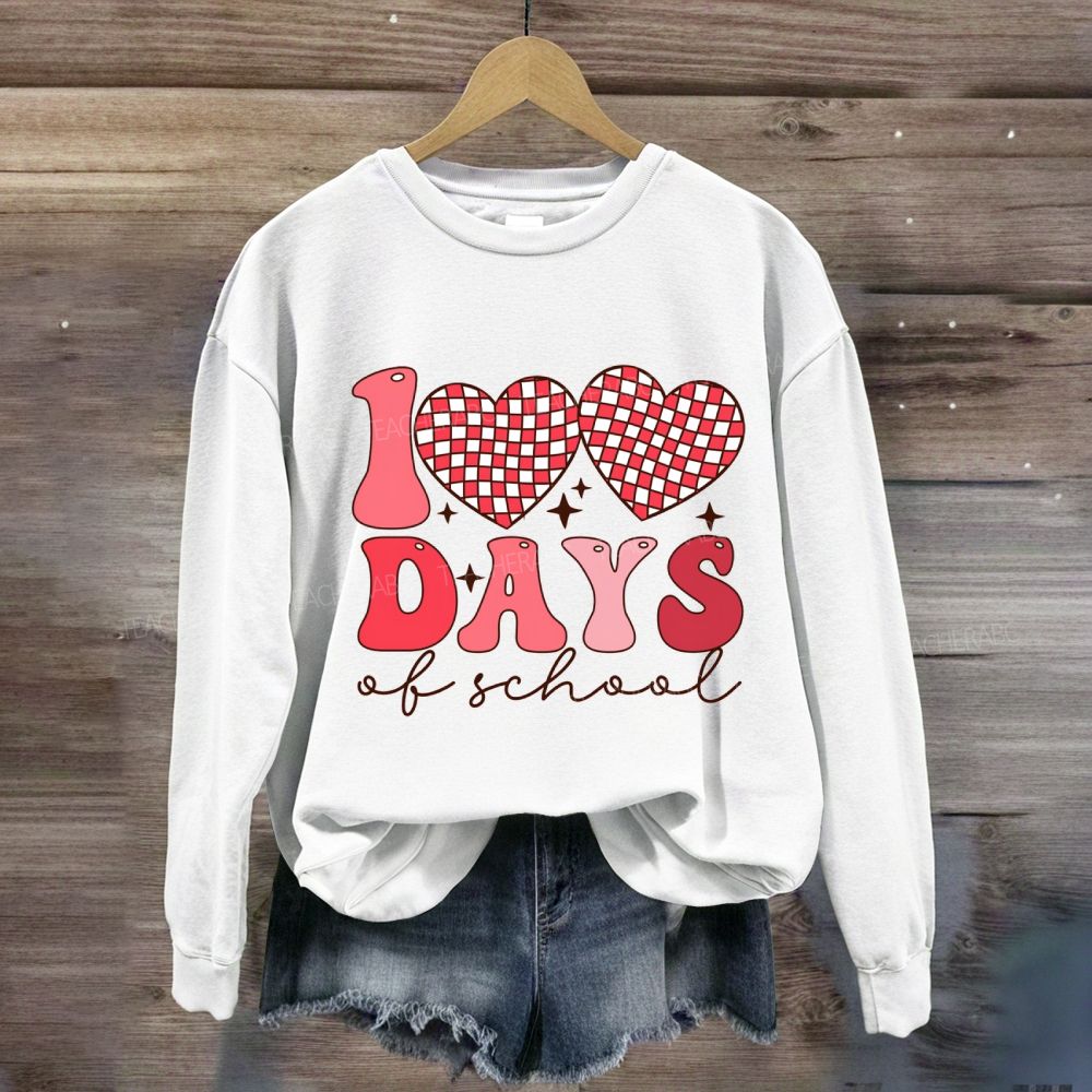100 Days Of School Checkered Heart Sweatshirt