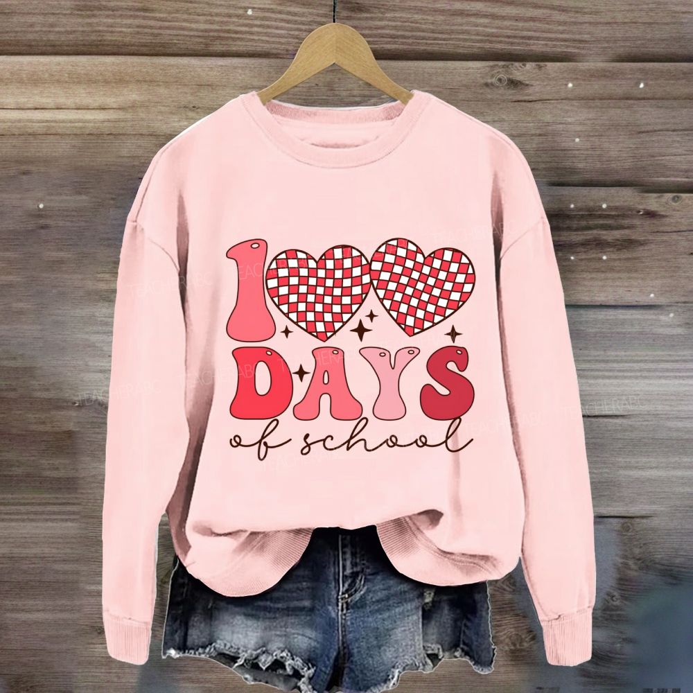 100 Days Of School Checkered Heart Sweatshirt