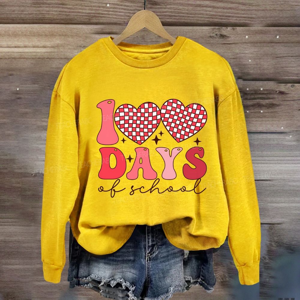 100 Days Of School Checkered Heart Sweatshirt