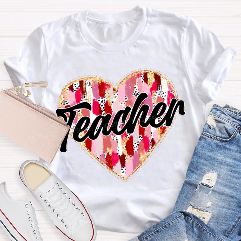 Colorful Tie-Dye Heart Print Teacher T-shirt