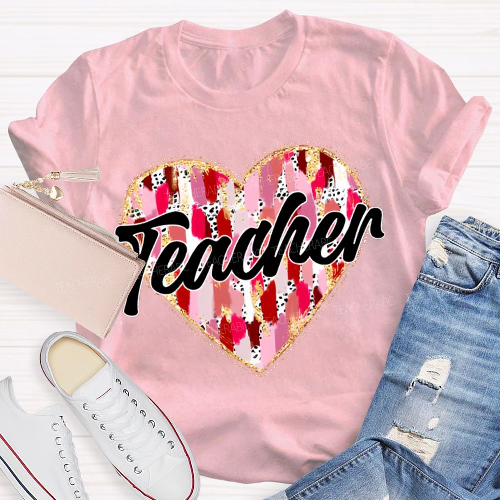 Colorful Tie-Dye Heart Print Teacher T-shirt