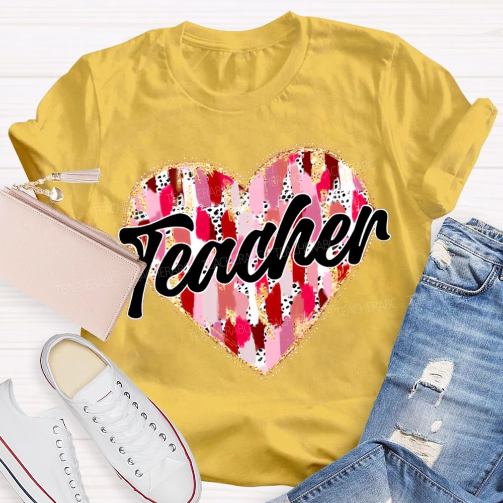 Colorful Tie-Dye Heart Print Teacher T-shirt