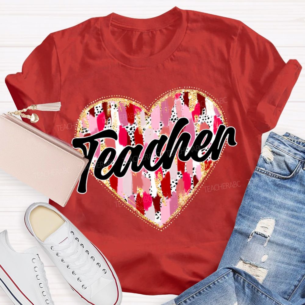 Colorful Tie-Dye Heart Print Teacher T-shirt