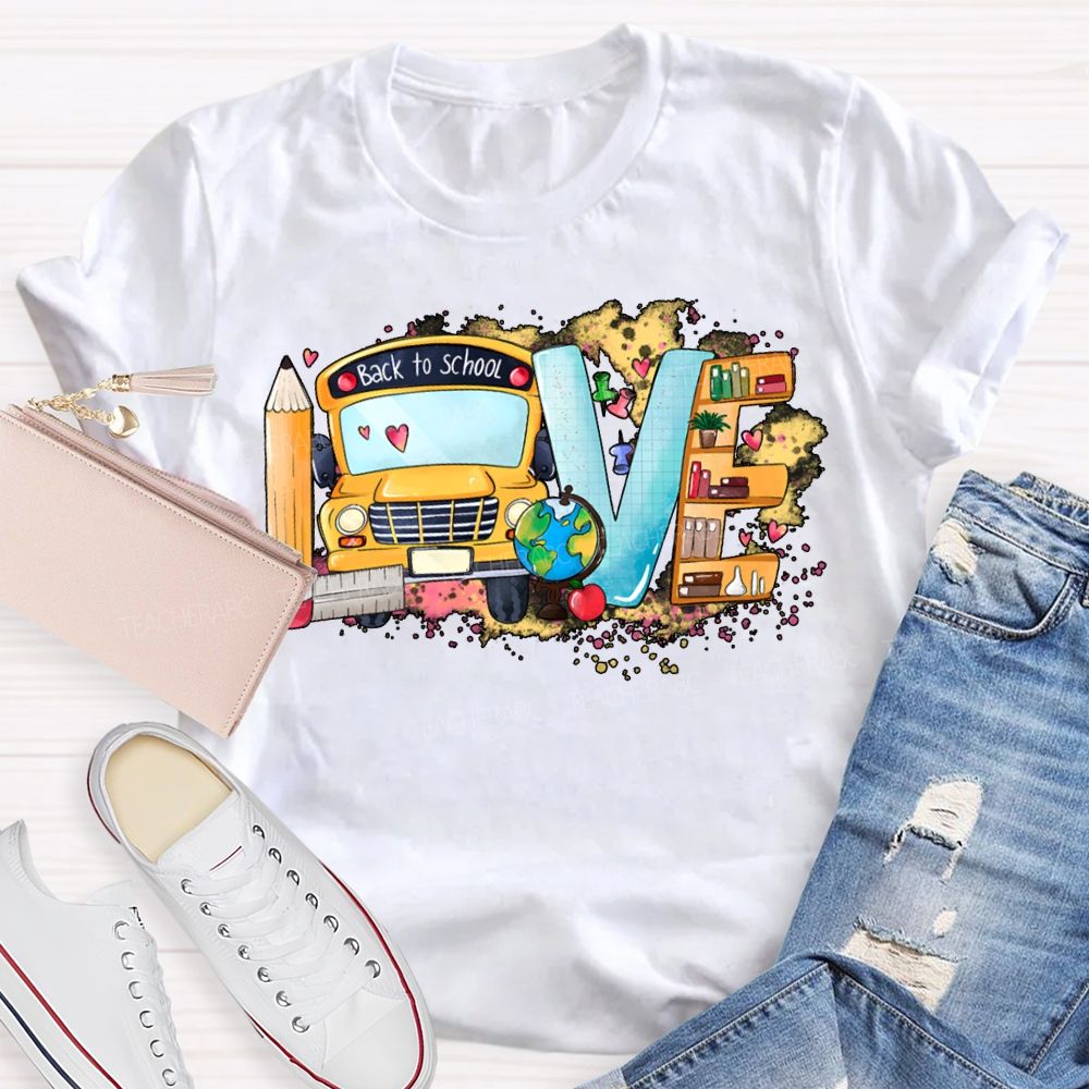 Love School Bus Pencil Print T-shirt