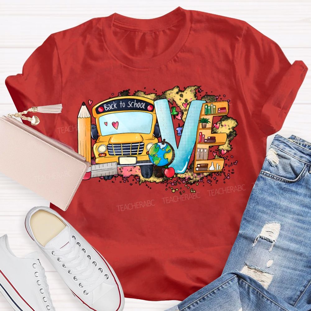 Love School Bus Pencil Print T-shirt