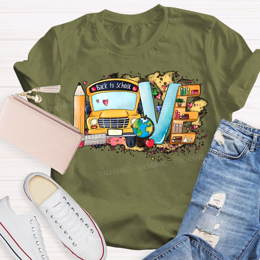 Love School Bus Pencil Print T-shirt