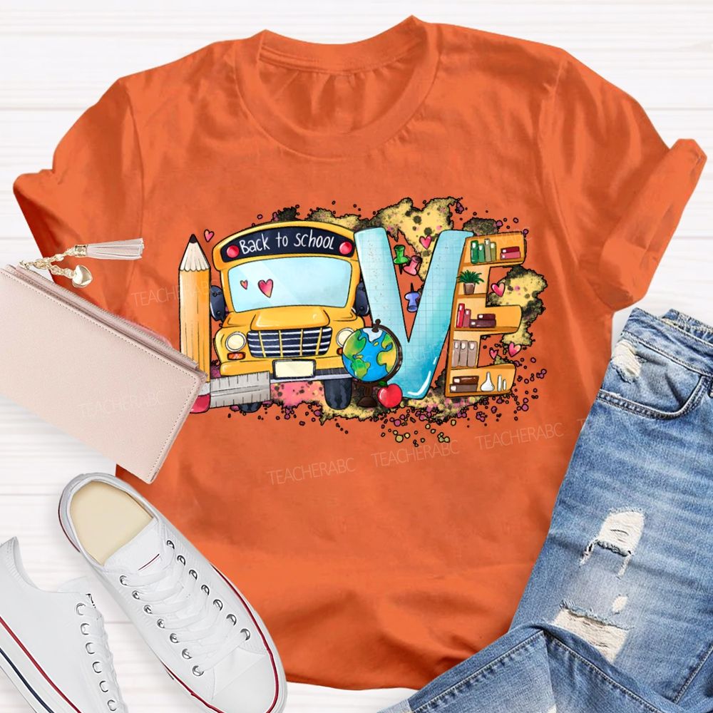 Love School Bus Pencil Print T-shirt