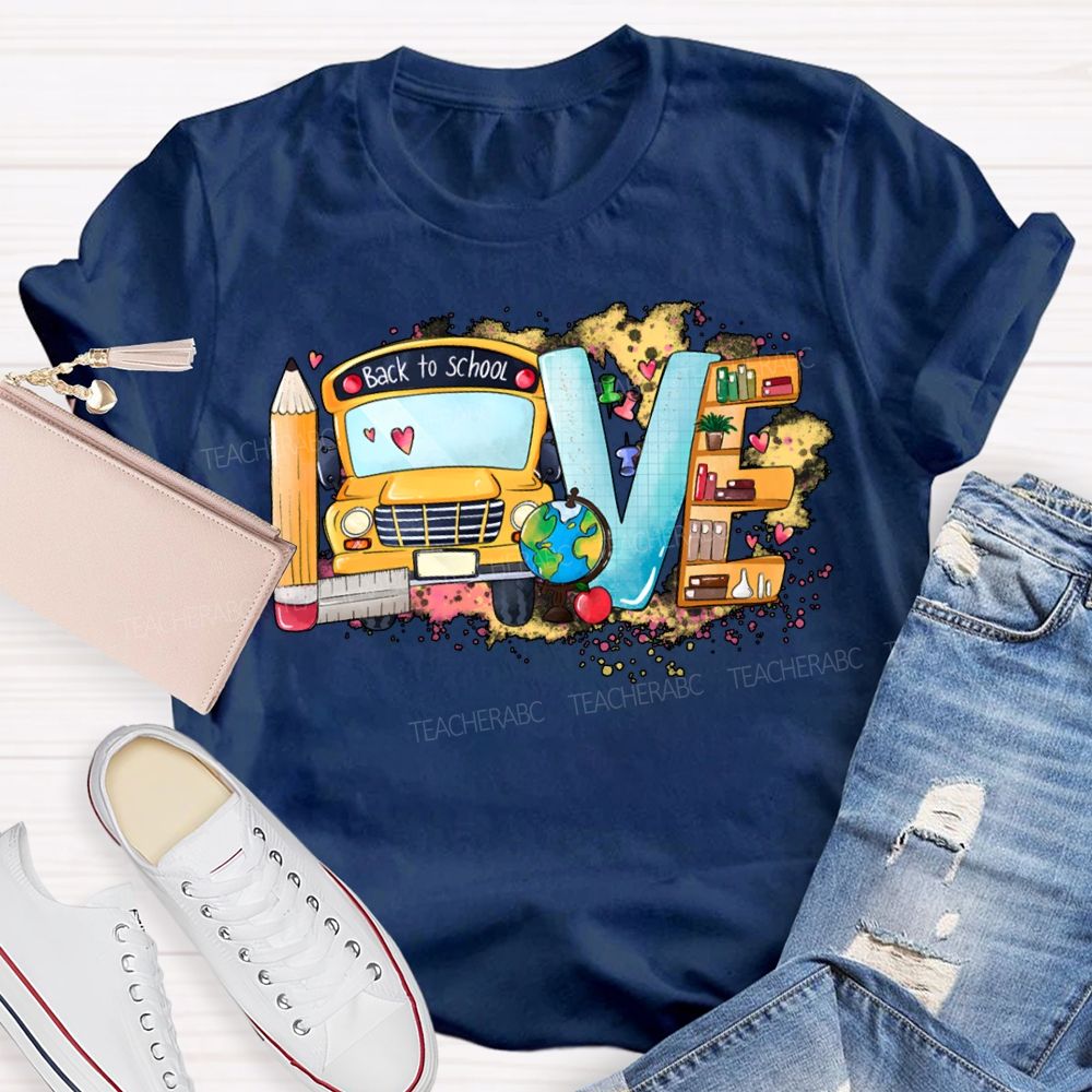 Love School Bus Pencil Print T-shirt