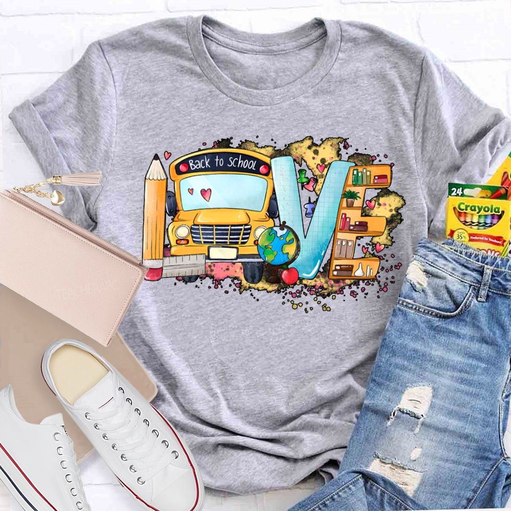 Love School Bus Pencil Print T-shirt