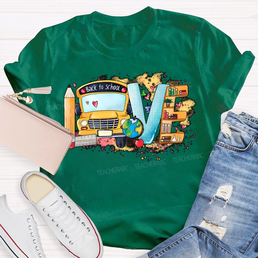 Love School Bus Pencil Print T-shirt