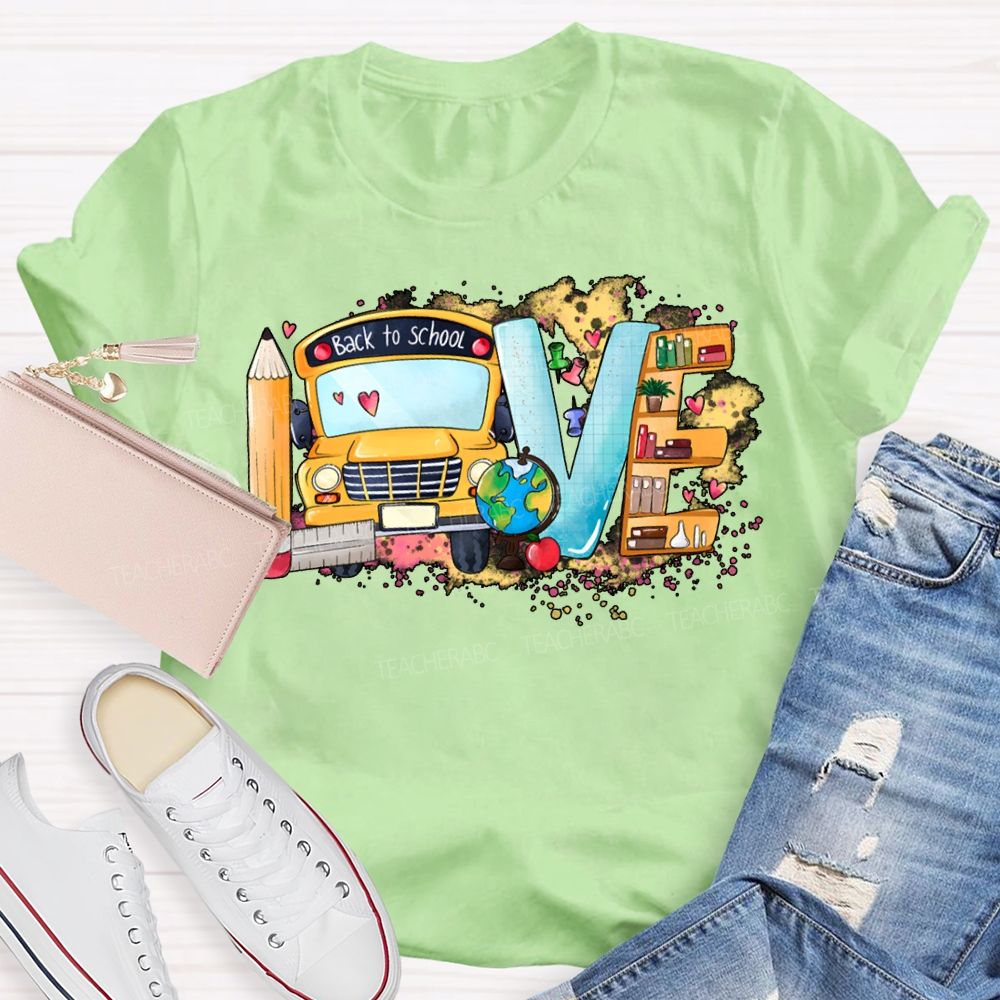 Love School Bus Pencil Print T-shirt