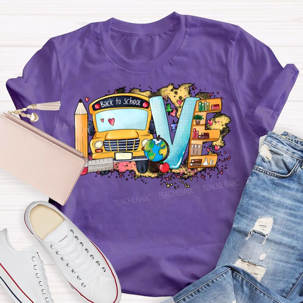Love School Bus Pencil Print T-shirt