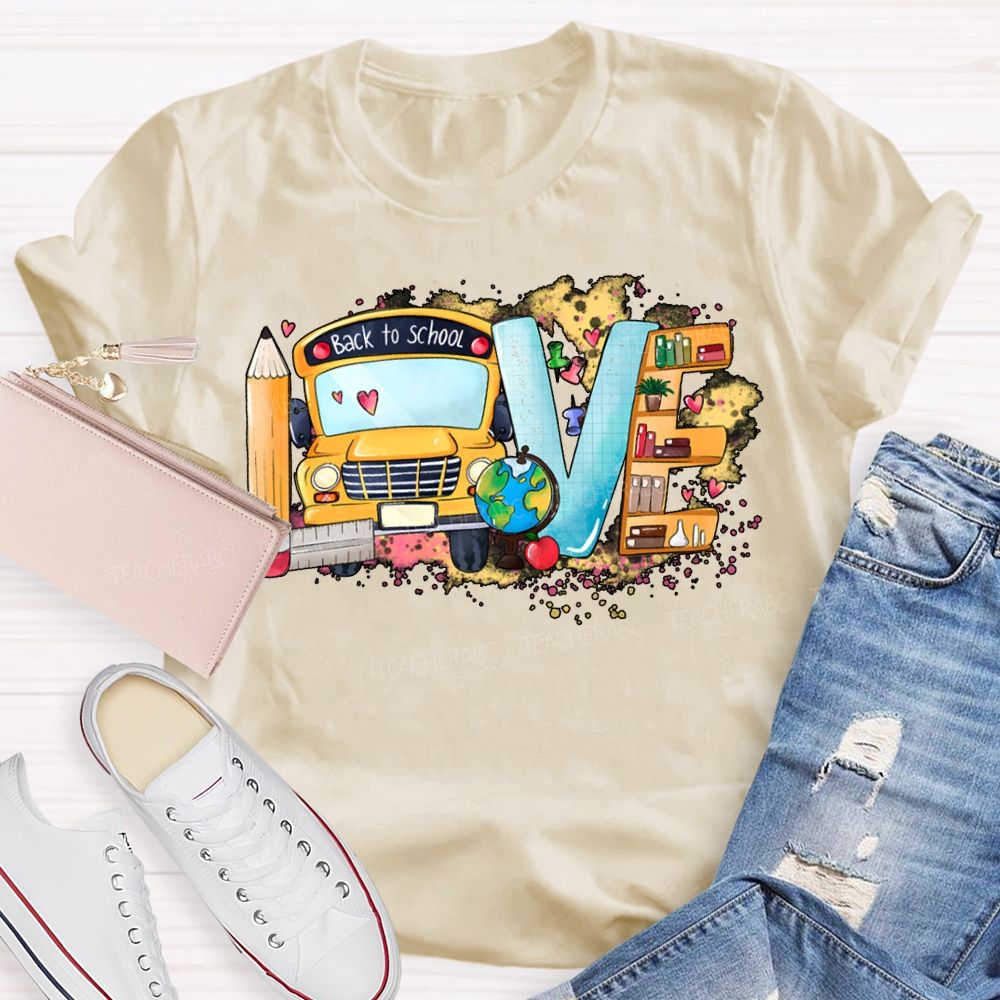 Love School Bus Pencil Print T-shirt