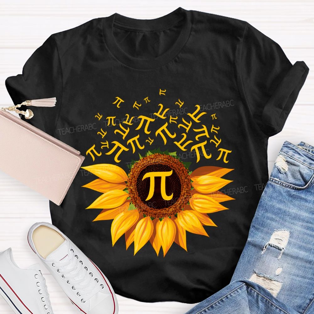 Sunflower Print Pi Math Teacher T-shirt