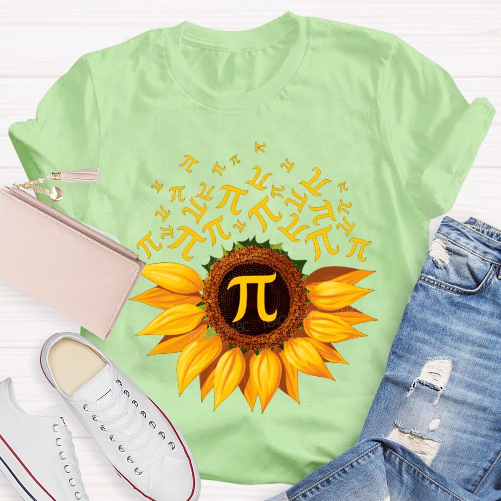 Sunflower Print Pi Math Teacher T-shirt