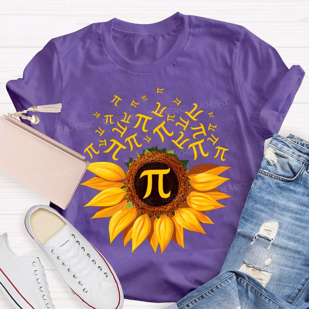 Sunflower Print Pi Math Teacher T-shirt