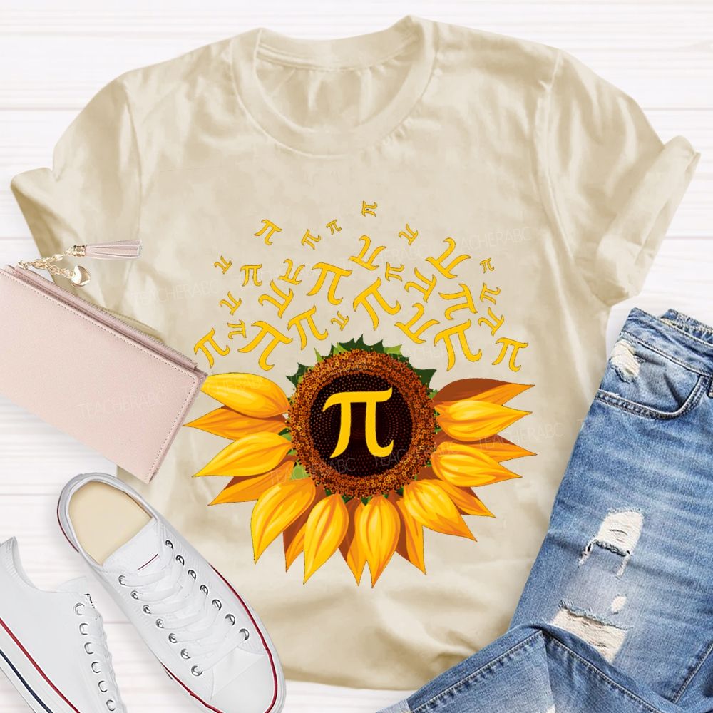 Sunflower Print Pi Math Teacher T-shirt