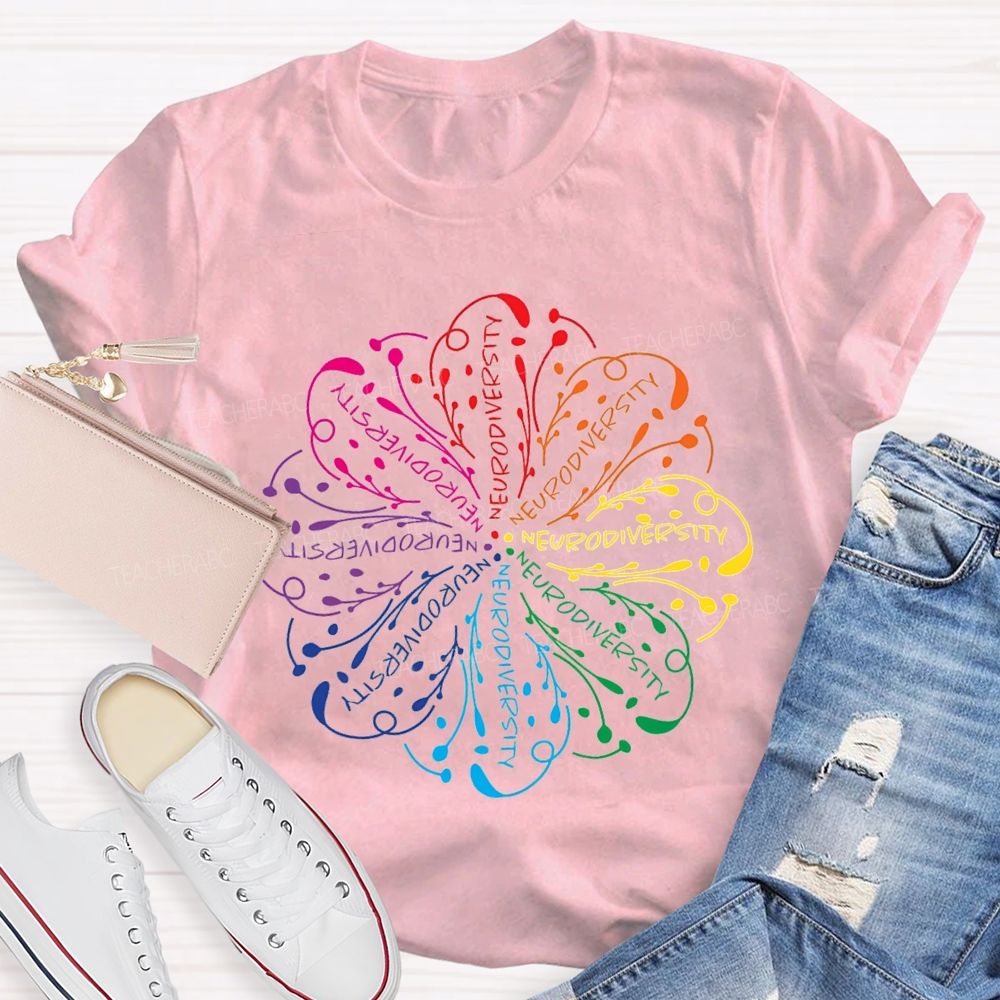 Neurodiversity Special Education With Colorful Flower Fonts T-shirt