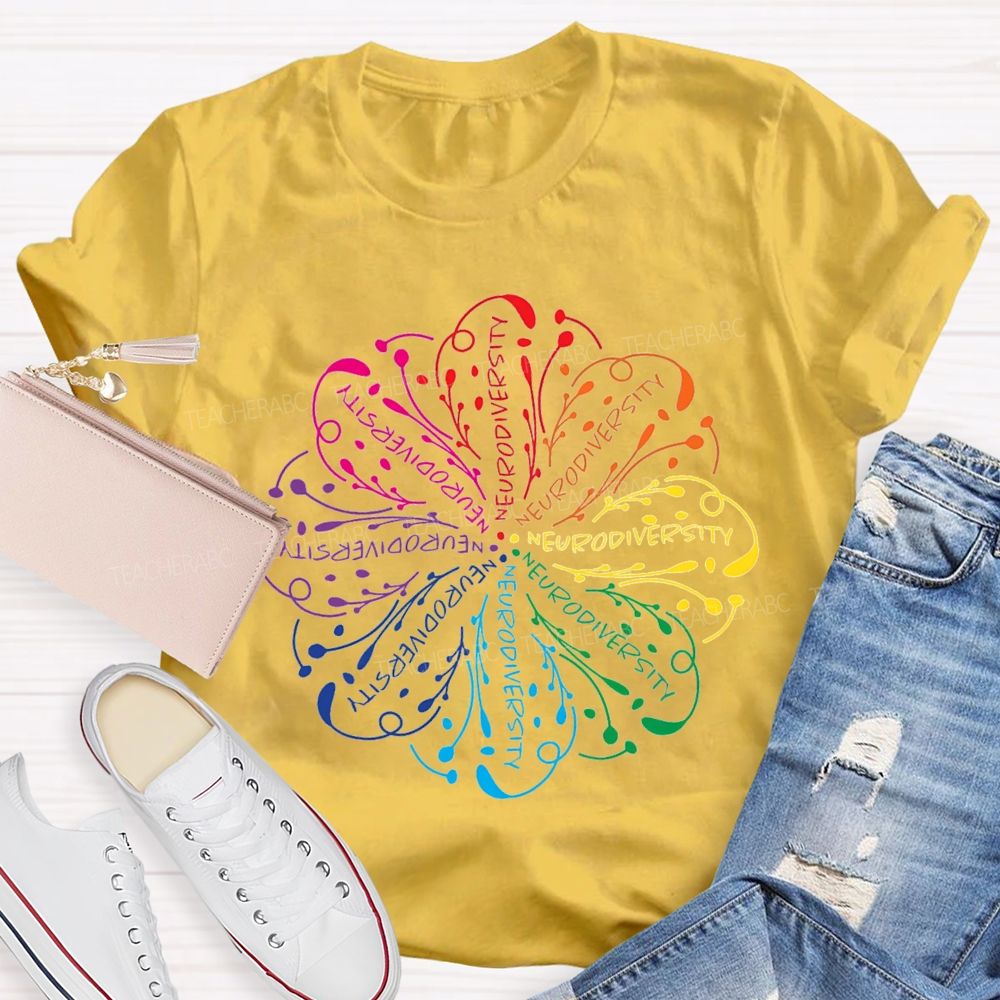 Neurodiversity Special Education With Colorful Flower Fonts T-shirt