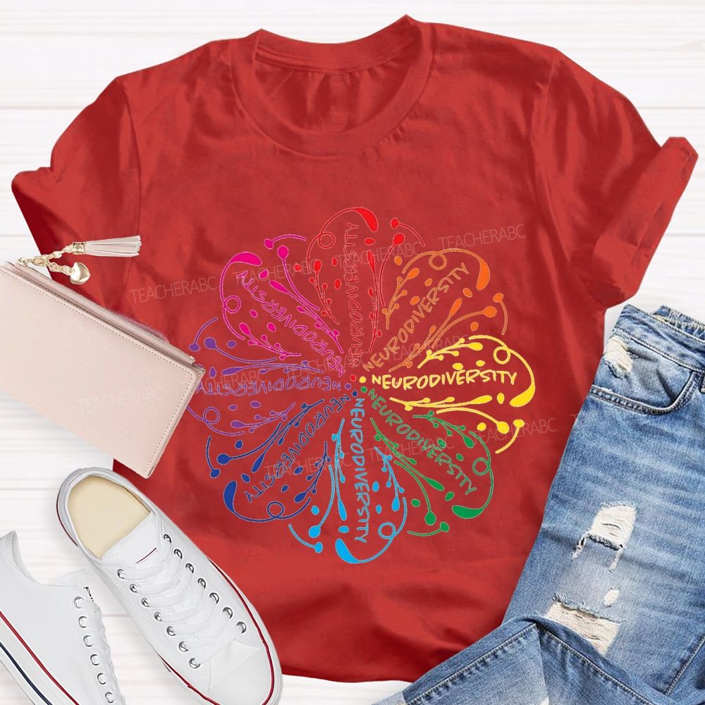 Neurodiversity Special Education With Colorful Flower Fonts T-shirt