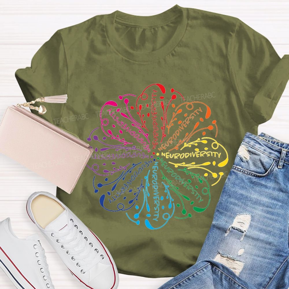 Neurodiversity Special Education With Colorful Flower Fonts T-shirt