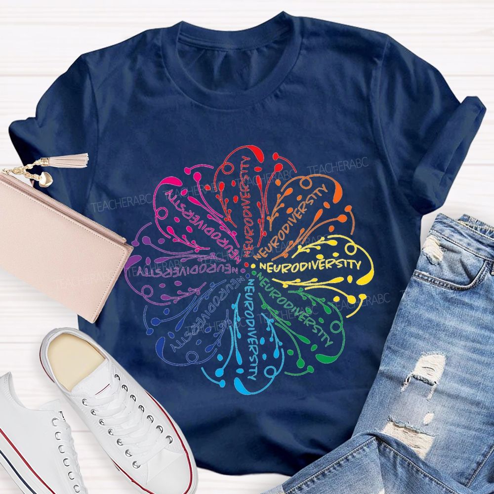 Neurodiversity Special Education With Colorful Flower Fonts T-shirt