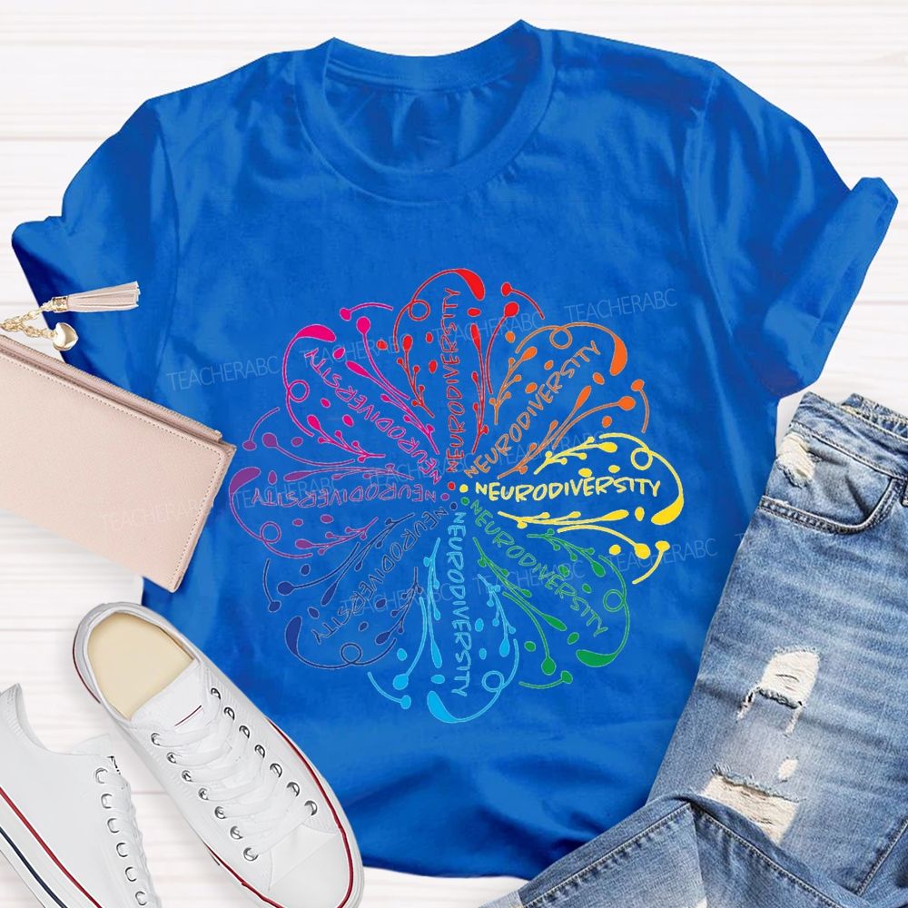 Neurodiversity Special Education With Colorful Flower Fonts T-shirt