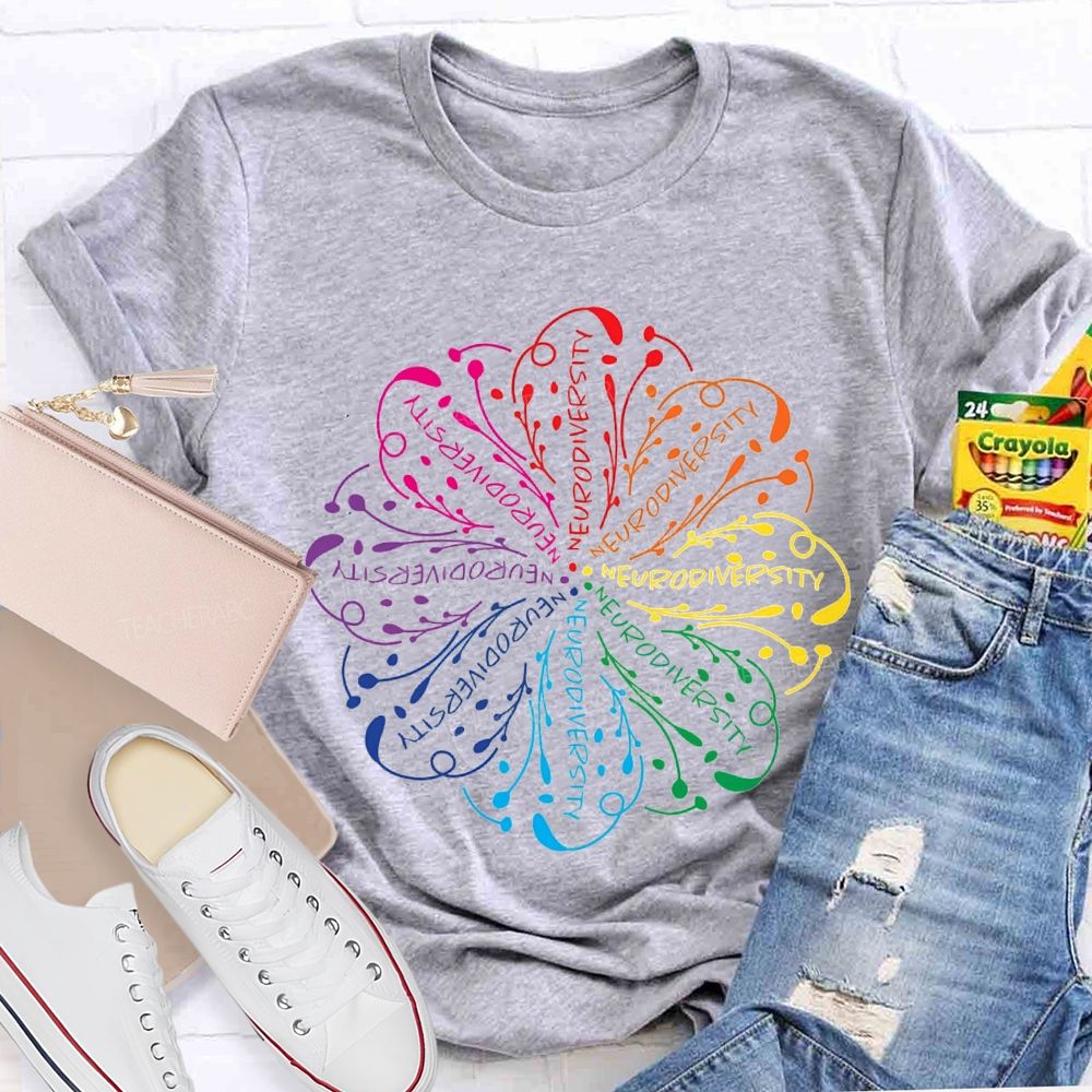 Neurodiversity Special Education With Colorful Flower Fonts T-shirt