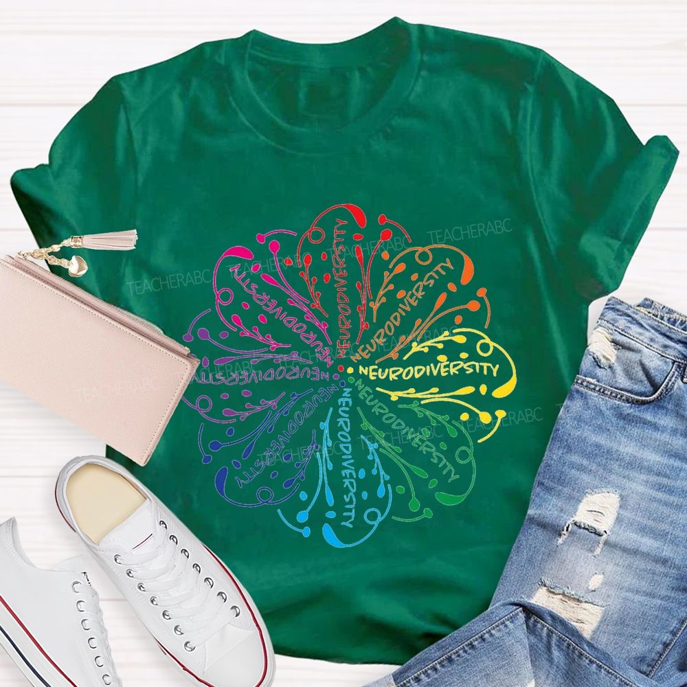 Neurodiversity Special Education With Colorful Flower Fonts T-shirt