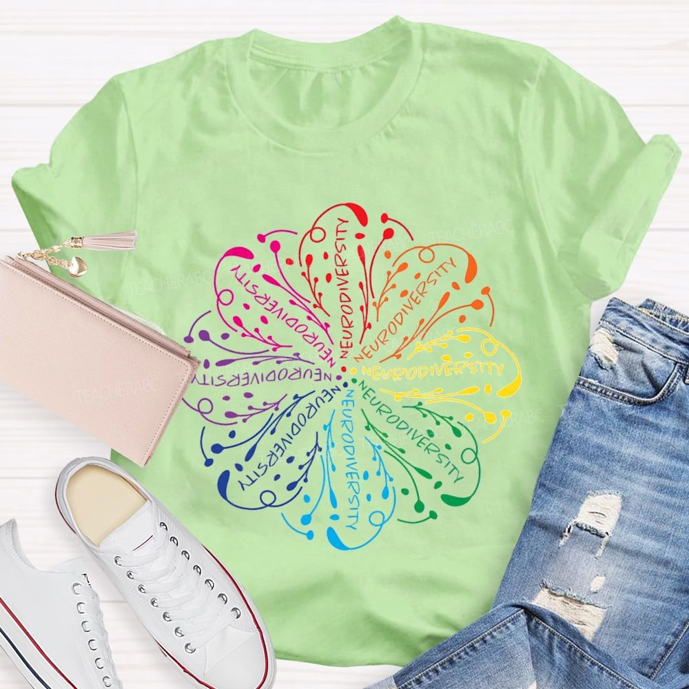 Neurodiversity Special Education With Colorful Flower Fonts T-shirt