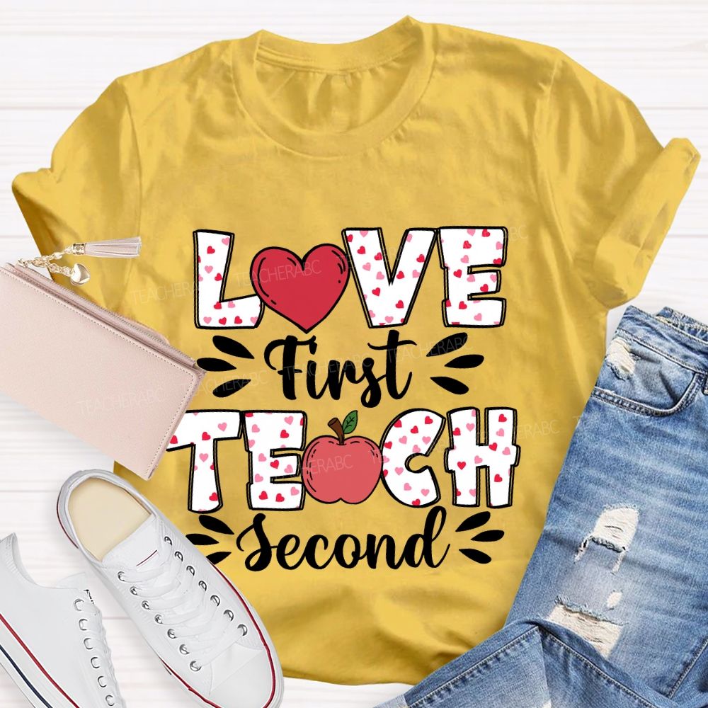 Love First Teach Second Pink Heart Apple T-shirt