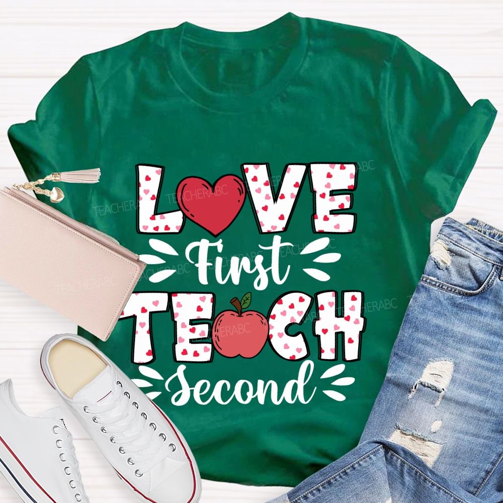 Love First Teach Second Pink Heart Apple T-shirt