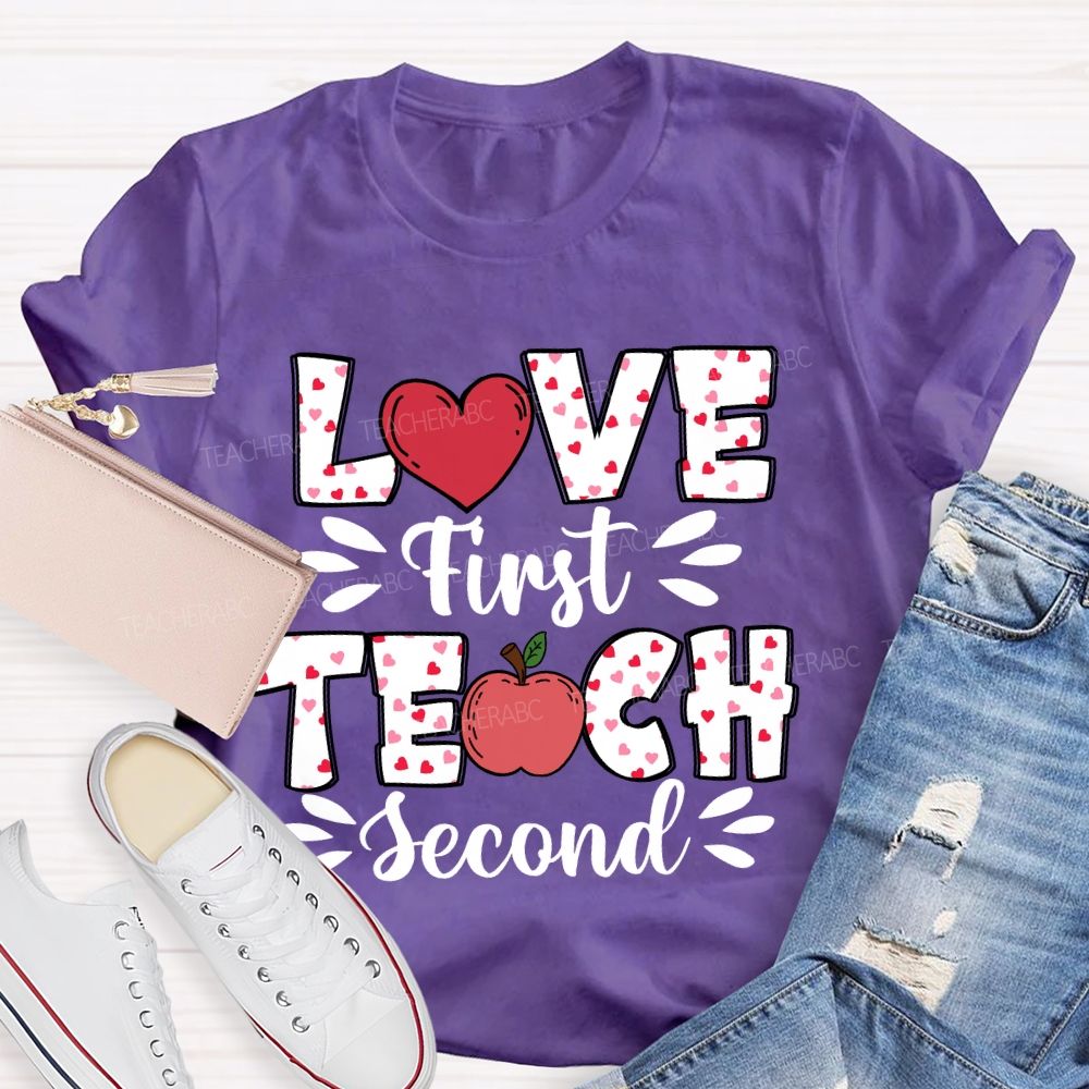 Love First Teach Second Pink Heart Apple T-shirt