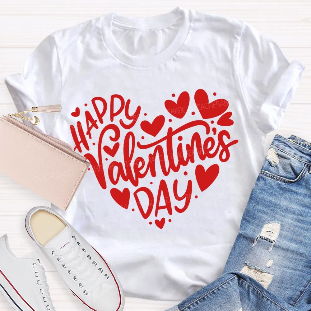Happy Valentine'S Day Teacher And Hearts T-shirt