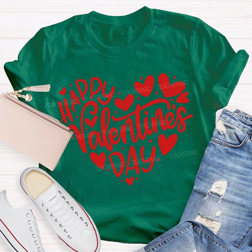 Happy Valentine'S Day Teacher And Hearts T-shirt