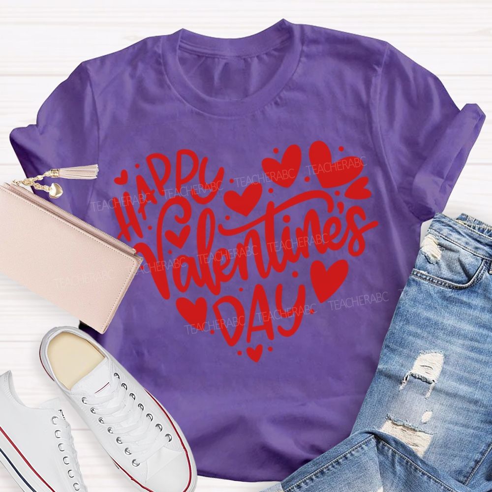 Happy Valentine'S Day Teacher And Hearts T-shirt
