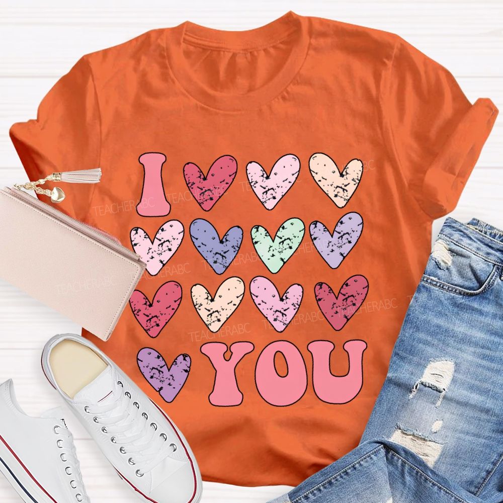 I Love You Colorful Hearts Print T-shirt