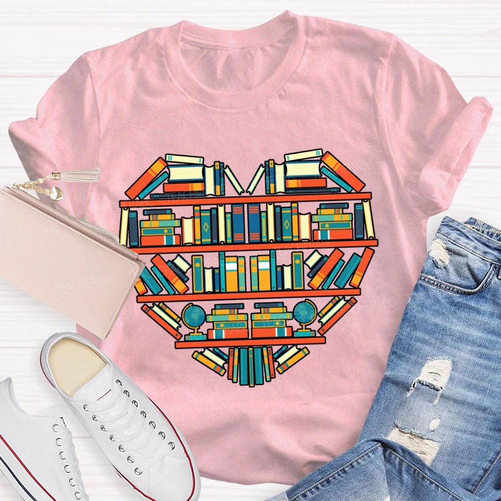Peach Heart Books Fall In Love With Reading T-shirt