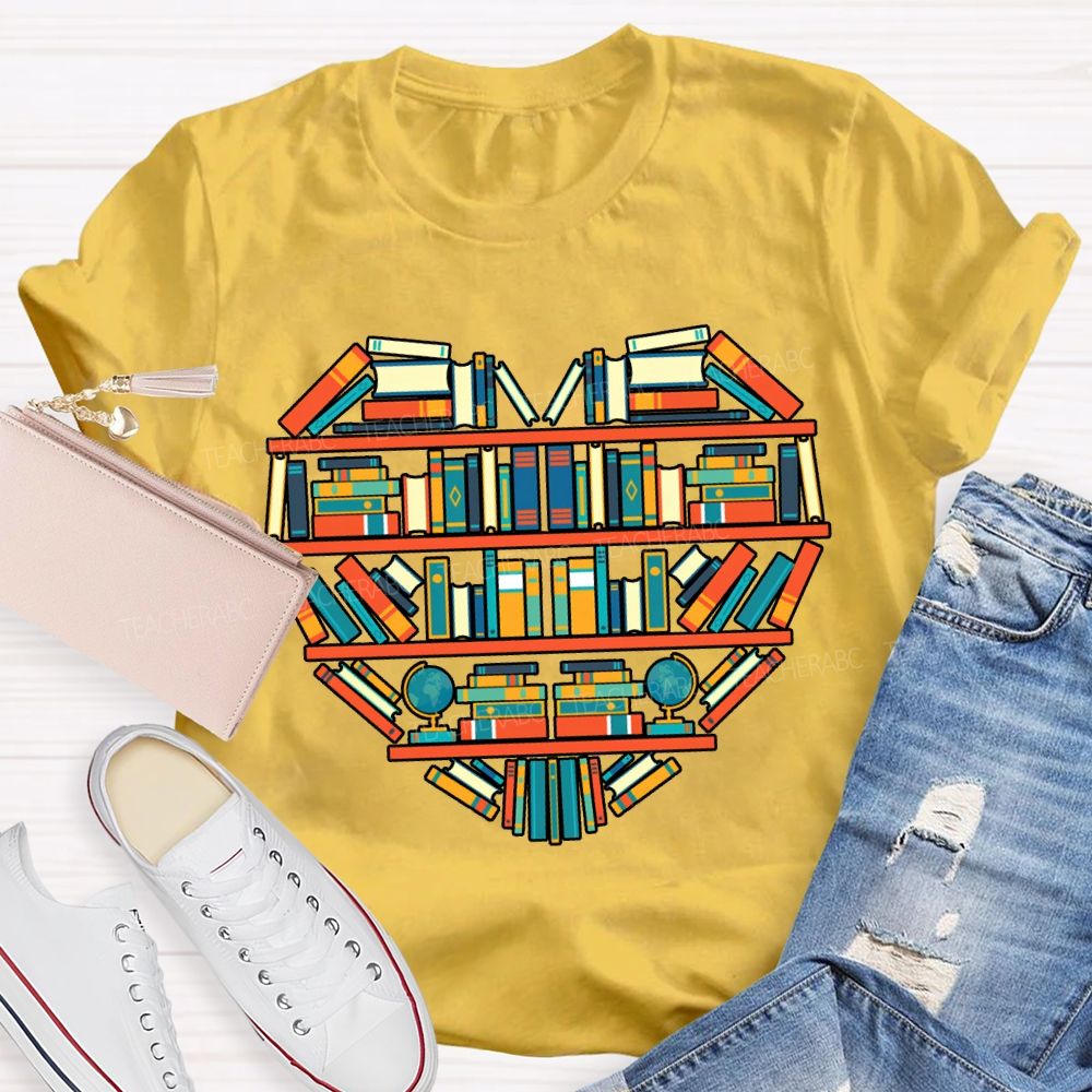 Peach Heart Books Fall In Love With Reading T-shirt